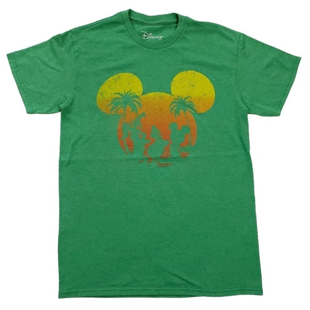 Disney Tropical Sunset Silhouette Graphic T-Shirt Mickey Goofy Donald Adult S